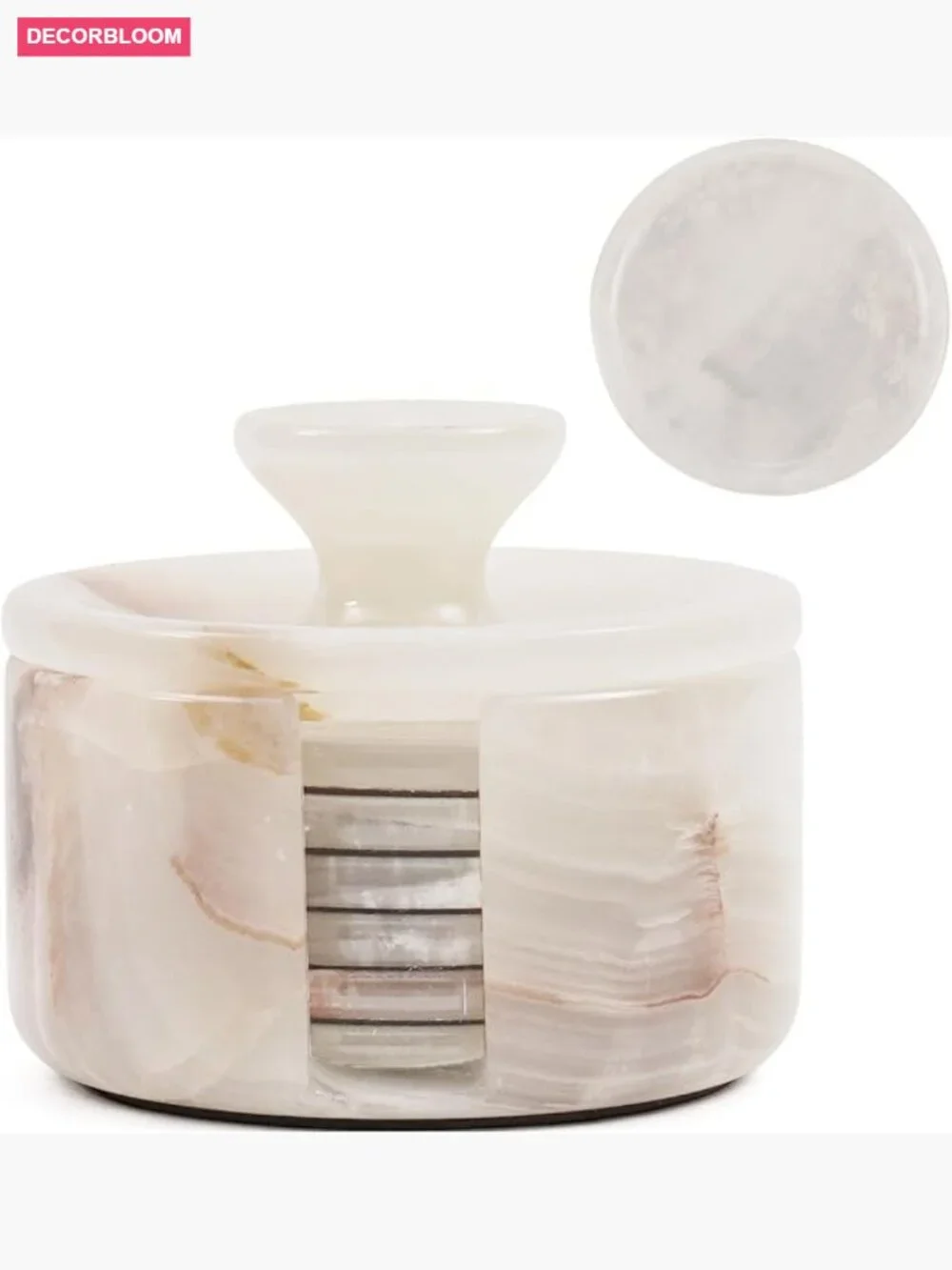 Set of 6 Handmade Marble Coasters with Holder - 3.5in